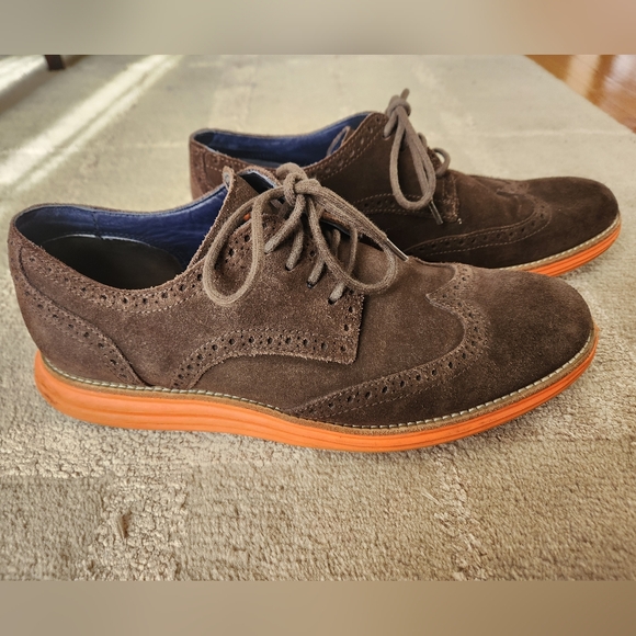 Cole Haan Men's Lunargrand Brown Suede Shoes with Orange Sole, Size 9.5 - Picture 7 of 10
